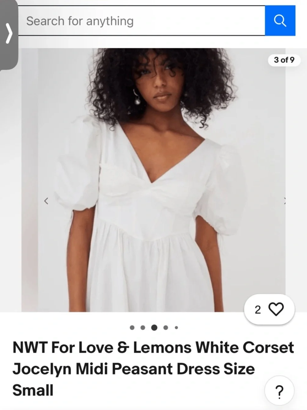 For Love & Lemons White V‑Neck Puff Sleeve Midi Dress - Picture 3 of 9